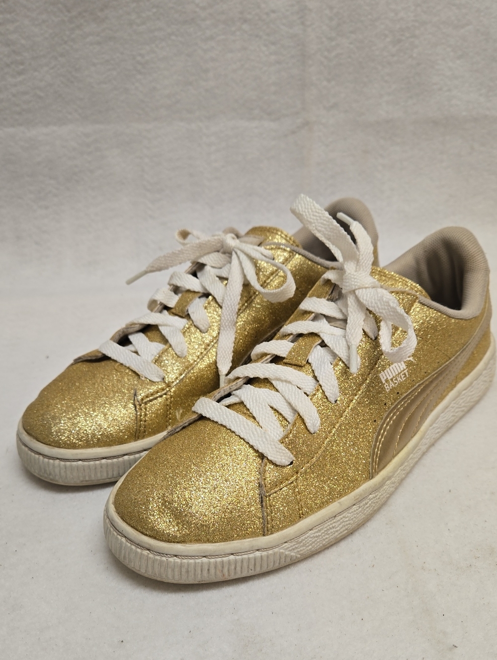Puma Basket Gold Glitter Low-Top Sneakers with White Laces